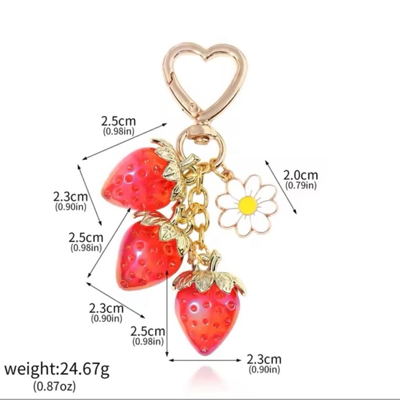 Cute Strawberry Bag Pendant Keychain Kawaii Heart Flower Daisy Purse - Picture 6 of 8